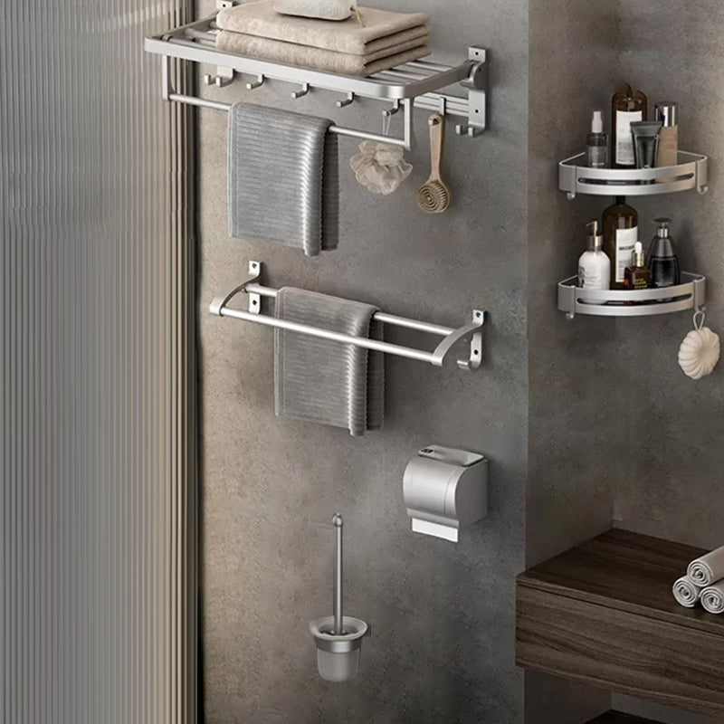 Contemporary Silver Metal Bath Hardware Set with Triangle Bath Shelf 6-Piece Set Clearhalo 'Bathroom Hardware Sets' 'Bathroom Hardware' 'Bathroom Remodel & Bathroom Fixtures' 'bathroom_hardware_sets' 'Home Improvement' 'home_improvement' 'home_improvement_bathroom_hardware_sets' 6997884