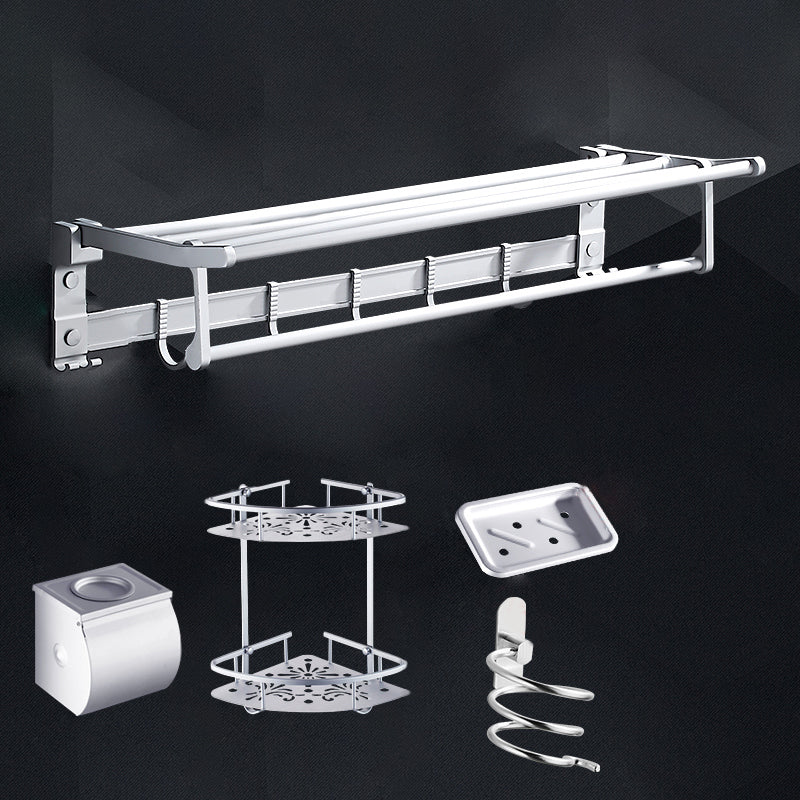 Contemporary Bathroom Accessories Hardware Set in Metal with Soap Dish 5-Piece Set (Triangle Bath Shelf) Clearhalo 'Bathroom Hardware Sets' 'Bathroom Hardware' 'Bathroom Remodel & Bathroom Fixtures' 'bathroom_hardware_sets' 'Home Improvement' 'home_improvement' 'home_improvement_bathroom_hardware_sets' 6997899