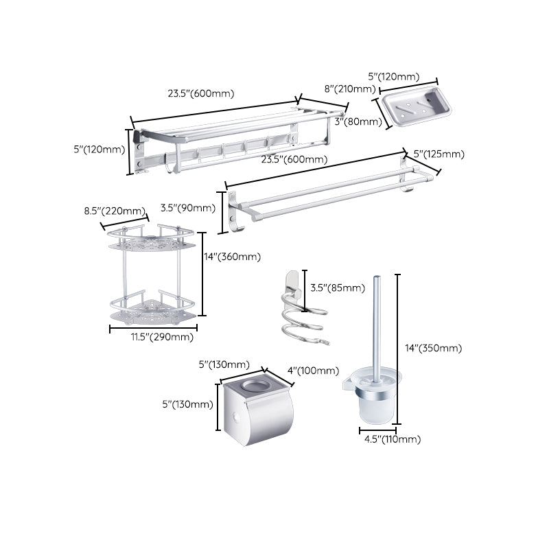 Contemporary Bathroom Accessories Hardware Set in Metal with Soap Dish Clearhalo 'Bathroom Hardware Sets' 'Bathroom Hardware' 'Bathroom Remodel & Bathroom Fixtures' 'bathroom_hardware_sets' 'Home Improvement' 'home_improvement' 'home_improvement_bathroom_hardware_sets' 6997911