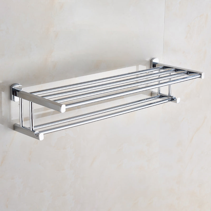 Contemporary Bathroom Accessories Hardware Set In Silver Metal Double Decks Towel Rack Clearhalo 'Bathroom Hardware Sets' 'Bathroom Hardware' 'Bathroom Remodel & Bathroom Fixtures' 'bathroom_hardware_sets' 'Home Improvement' 'home_improvement' 'home_improvement_bathroom_hardware_sets' 6997955