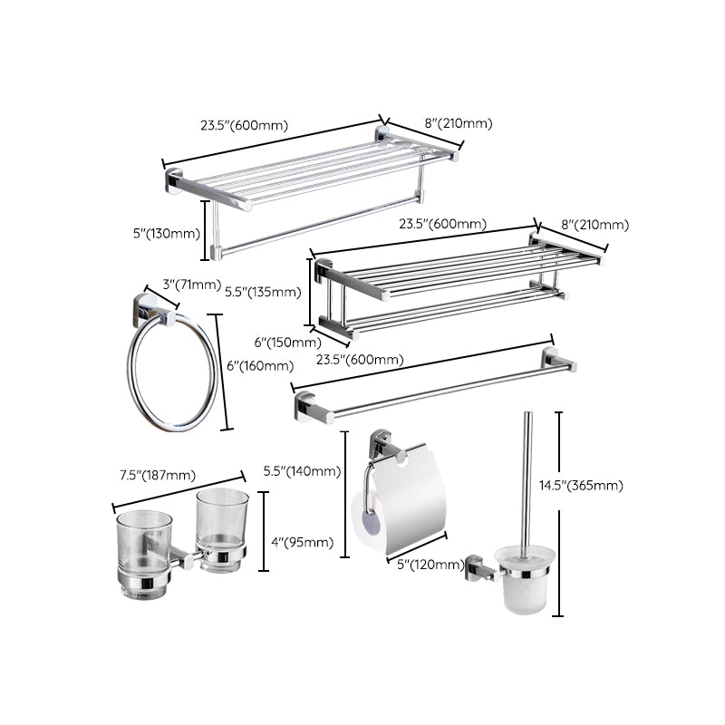 Contemporary Bathroom Accessories Hardware Set In Silver Metal Clearhalo 'Bathroom Hardware Sets' 'Bathroom Hardware' 'Bathroom Remodel & Bathroom Fixtures' 'bathroom_hardware_sets' 'Home Improvement' 'home_improvement' 'home_improvement_bathroom_hardware_sets' 6997970