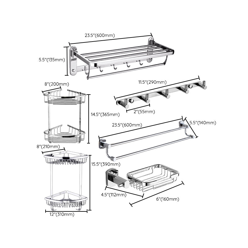 Contemporary Bathroom Accessories Hardware Set In Silver Metal Clearhalo 'Bathroom Hardware Sets' 'Bathroom Hardware' 'Bathroom Remodel & Bathroom Fixtures' 'bathroom_hardware_sets' 'Home Improvement' 'home_improvement' 'home_improvement_bathroom_hardware_sets' 6997971