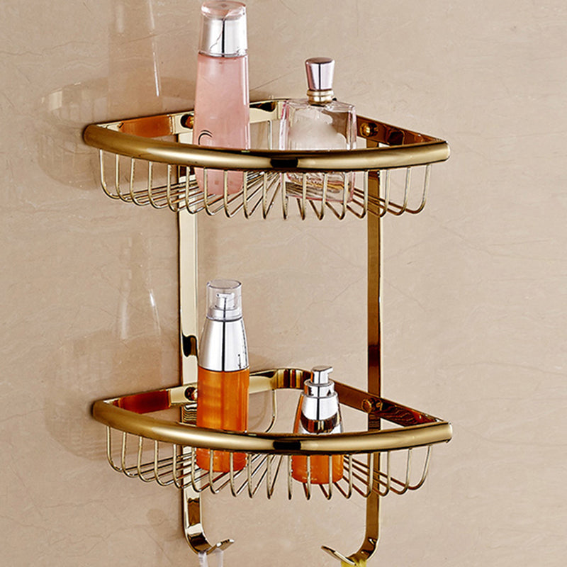 Traditional Style Golden Bathroom Accessory as Individual or as a Set Triangle Bath Shelf (with Hook) Clearhalo 'Bathroom Hardware Sets' 'Bathroom Hardware' 'Bathroom Remodel & Bathroom Fixtures' 'bathroom_hardware_sets' 'Home Improvement' 'home_improvement' 'home_improvement_bathroom_hardware_sets' 6997972