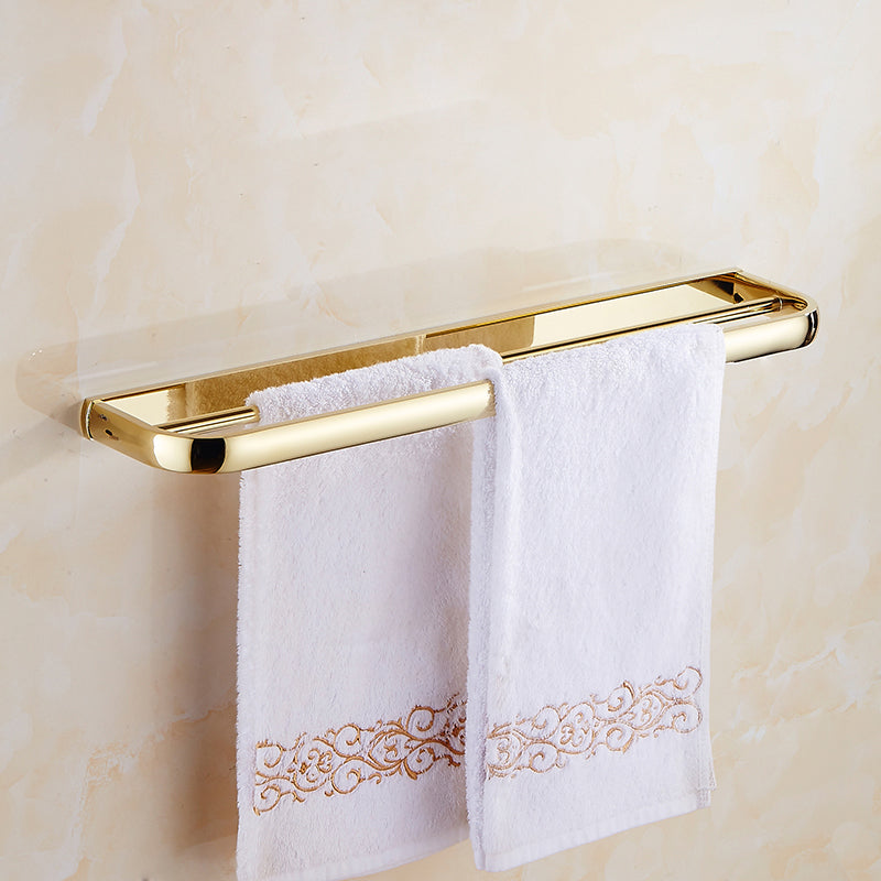 Traditional Style Golden Bathroom Accessory as Individual or as a Set Towel Bar (Double Rods) Clearhalo 'Bathroom Hardware Sets' 'Bathroom Hardware' 'Bathroom Remodel & Bathroom Fixtures' 'bathroom_hardware_sets' 'Home Improvement' 'home_improvement' 'home_improvement_bathroom_hardware_sets' 6997989