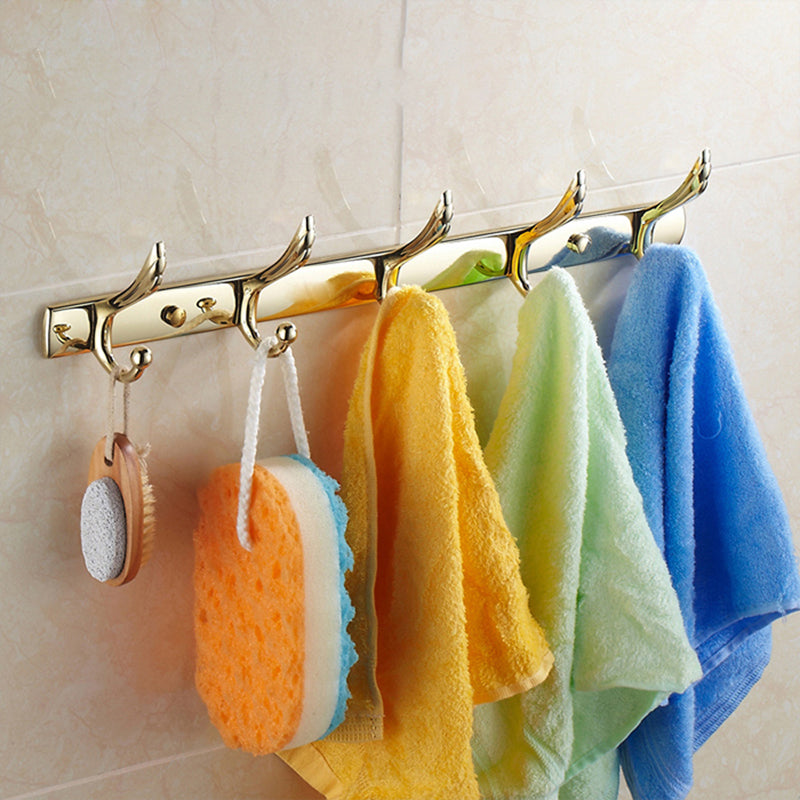 Traditional Style Golden Bathroom Accessory as Individual or as a Set Towel/Robe Hook (Row Hooks) Clearhalo 'Bathroom Hardware Sets' 'Bathroom Hardware' 'Bathroom Remodel & Bathroom Fixtures' 'bathroom_hardware_sets' 'Home Improvement' 'home_improvement' 'home_improvement_bathroom_hardware_sets' 6997991