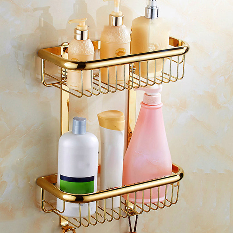 Traditional Style Golden Bathroom Accessory as Individual or as a Set Double Layer Square Bath Shelves Clearhalo 'Bathroom Hardware Sets' 'Bathroom Hardware' 'Bathroom Remodel & Bathroom Fixtures' 'bathroom_hardware_sets' 'Home Improvement' 'home_improvement' 'home_improvement_bathroom_hardware_sets' 6997995