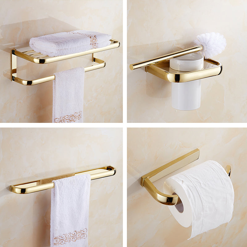 Traditional Style Golden Bathroom Accessory as Individual or as a Set 4-Piece Set(Single Rod) Clearhalo 'Bathroom Hardware Sets' 'Bathroom Hardware' 'Bathroom Remodel & Bathroom Fixtures' 'bathroom_hardware_sets' 'Home Improvement' 'home_improvement' 'home_improvement_bathroom_hardware_sets' 6997999