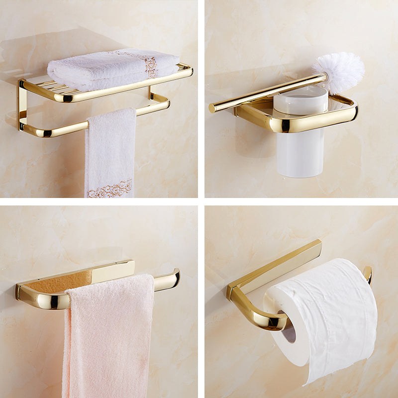 Traditional Style Golden Bathroom Accessory as Individual or as a Set 4-Piece Set (Towel Ring) Clearhalo 'Bathroom Hardware Sets' 'Bathroom Hardware' 'Bathroom Remodel & Bathroom Fixtures' 'bathroom_hardware_sets' 'Home Improvement' 'home_improvement' 'home_improvement_bathroom_hardware_sets' 6998000