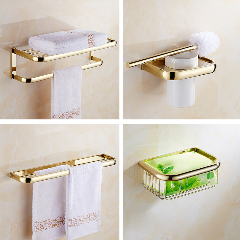 Traditional Style Golden Bathroom Accessory as Individual or as a Set 4-Piece Set (Tissue Basket) Clearhalo 'Bathroom Hardware Sets' 'Bathroom Hardware' 'Bathroom Remodel & Bathroom Fixtures' 'bathroom_hardware_sets' 'Home Improvement' 'home_improvement' 'home_improvement_bathroom_hardware_sets' 6998001