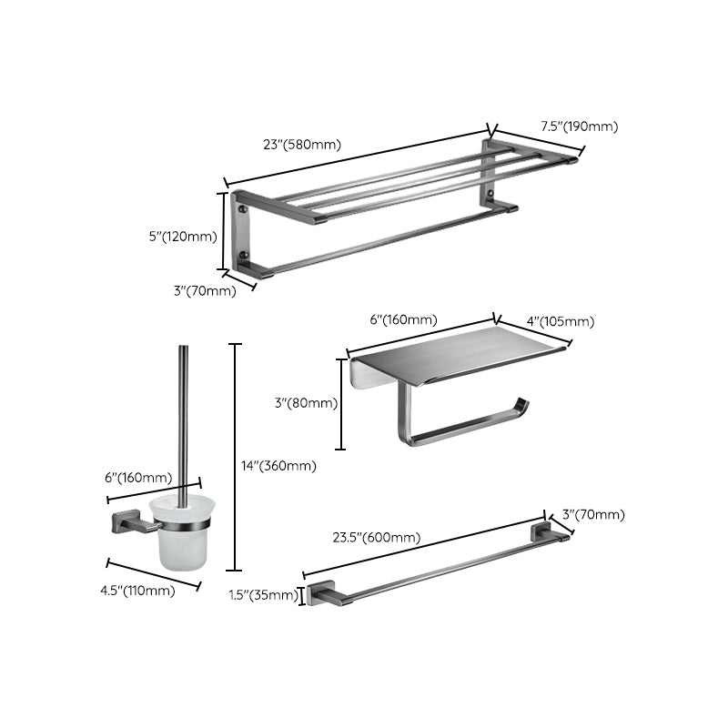 Matte Gray Bathroom Set Metal Bathroom Accessories Hardware Set Clearhalo 'Bathroom Hardware Sets' 'Bathroom Hardware' 'Bathroom Remodel & Bathroom Fixtures' 'bathroom_hardware_sets' 'Home Improvement' 'home_improvement' 'home_improvement_bathroom_hardware_sets' 6998094