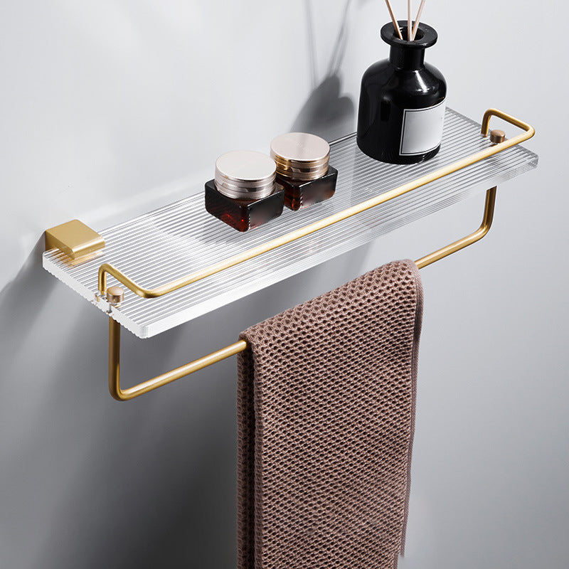 Bathroom Accessory Set in Gold Metal and Acrylic Bath Hardware Set Shelves Clearhalo 'Bathroom Hardware Sets' 'Bathroom Hardware' 'Bathroom Remodel & Bathroom Fixtures' 'bathroom_hardware_sets' 'Home Improvement' 'home_improvement' 'home_improvement_bathroom_hardware_sets' 6998143