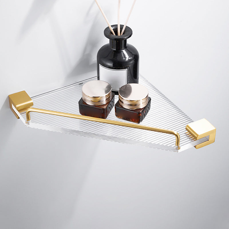 Bathroom Accessory Set in Gold Metal and Acrylic Bath Hardware Set Triangular Bath Shelf Clearhalo 'Bathroom Hardware Sets' 'Bathroom Hardware' 'Bathroom Remodel & Bathroom Fixtures' 'bathroom_hardware_sets' 'Home Improvement' 'home_improvement' 'home_improvement_bathroom_hardware_sets' 6998148