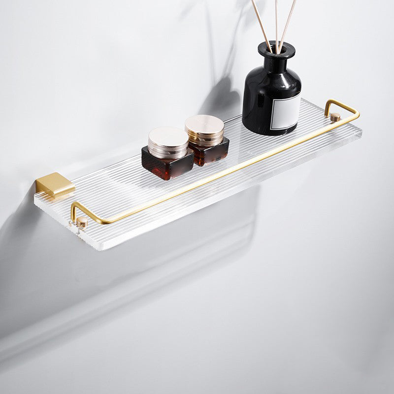 Bathroom Accessory Set in Gold Metal and Acrylic Bath Hardware Set Square Bath Shelf Clearhalo 'Bathroom Hardware Sets' 'Bathroom Hardware' 'Bathroom Remodel & Bathroom Fixtures' 'bathroom_hardware_sets' 'Home Improvement' 'home_improvement' 'home_improvement_bathroom_hardware_sets' 6998153