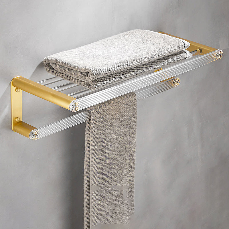 Bathroom Accessory Set in Gold Metal and Acrylic Bath Hardware Set Single Deck Towel Rack Clearhalo 'Bathroom Hardware Sets' 'Bathroom Hardware' 'Bathroom Remodel & Bathroom Fixtures' 'bathroom_hardware_sets' 'Home Improvement' 'home_improvement' 'home_improvement_bathroom_hardware_sets' 6998156