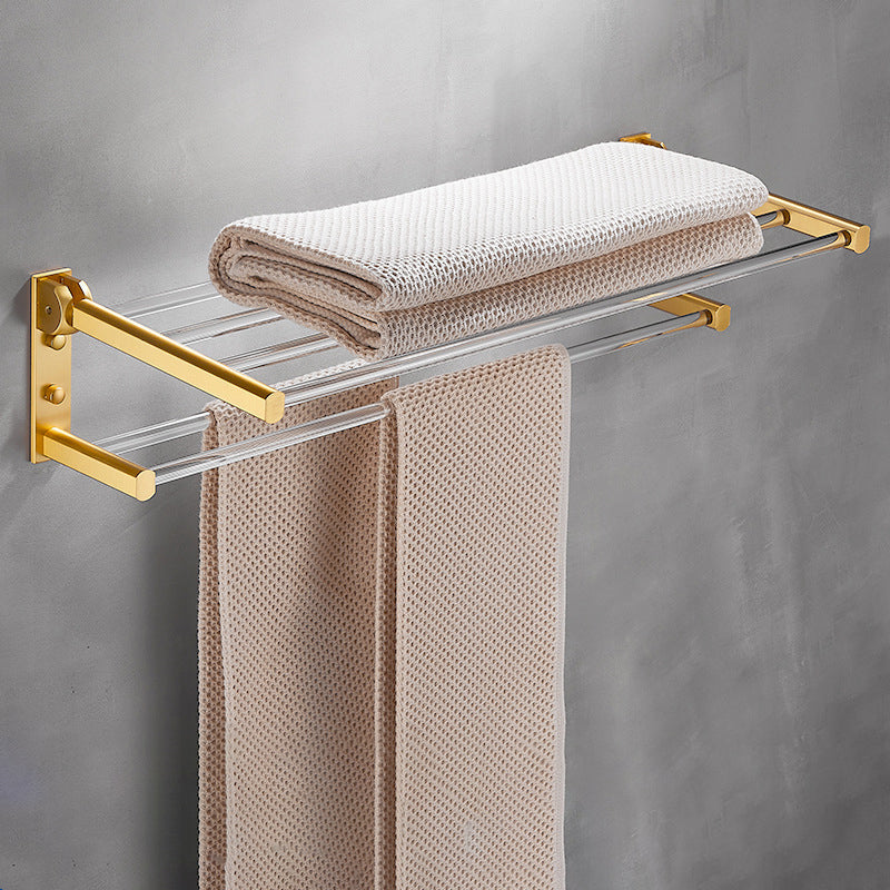 Bathroom Accessory Set in Gold Metal and Acrylic Bath Hardware Set Double Decks Towel Rack Clearhalo 'Bathroom Hardware Sets' 'Bathroom Hardware' 'Bathroom Remodel & Bathroom Fixtures' 'bathroom_hardware_sets' 'Home Improvement' 'home_improvement' 'home_improvement_bathroom_hardware_sets' 6998158