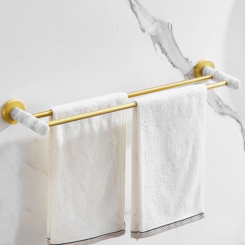 7 Piece Bathroom Accessory Set Marble and Metal Bathroom Hardware Towel Bar (Double Rods) Clearhalo 'Bathroom Hardware Sets' 'Bathroom Hardware' 'Bathroom Remodel & Bathroom Fixtures' 'bathroom_hardware_sets' 'Home Improvement' 'home_improvement' 'home_improvement_bathroom_hardware_sets' 6998209