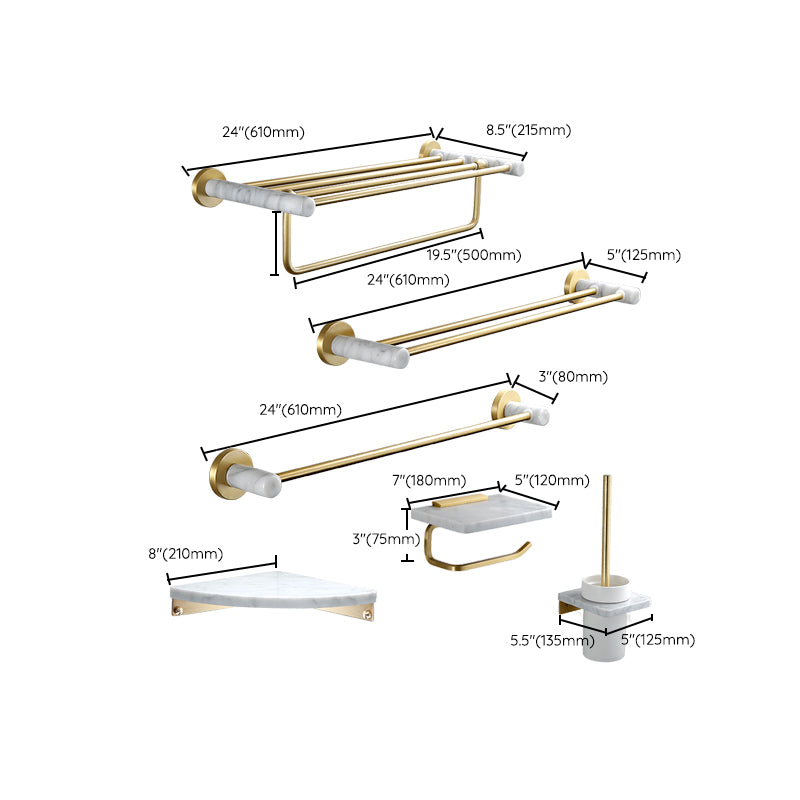 7 Piece Bathroom Accessory Set Marble and Metal Bathroom Hardware Clearhalo 'Bathroom Hardware Sets' 'Bathroom Hardware' 'Bathroom Remodel & Bathroom Fixtures' 'bathroom_hardware_sets' 'Home Improvement' 'home_improvement' 'home_improvement_bathroom_hardware_sets' 6998215