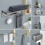 Contemporary Metal 5 - Piece Bathroom Accessory Set with Bath Shelf Clearhalo 'Bathroom Hardware Sets' 'Bathroom Hardware' 'Bathroom Remodel & Bathroom Fixtures' 'bathroom_hardware_sets' 'Home Improvement' 'home_improvement' 'home_improvement_bathroom_hardware_sets' 6998216