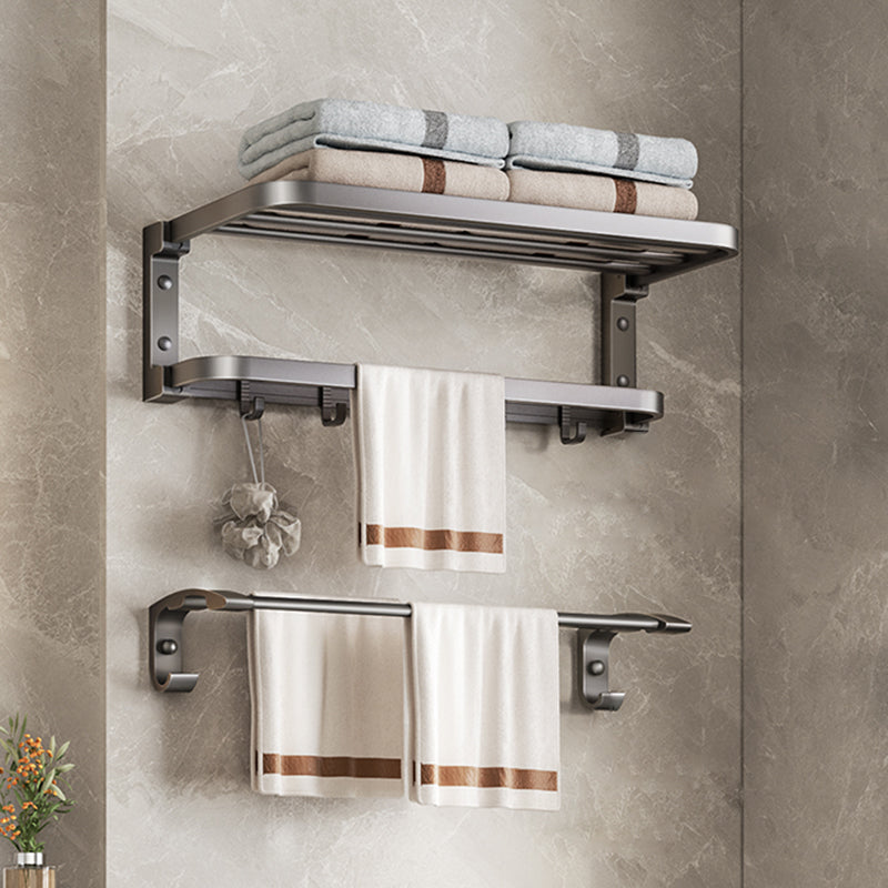 Modern Bathroom Accessory Set Matte Gray Bathroom Accessory Kit Towel Rack with Towel Bar Foldable Clearhalo 'Bathroom Hardware Sets' 'Bathroom Hardware' 'Bathroom Remodel & Bathroom Fixtures' 'bathroom_hardware_sets' 'Home Improvement' 'home_improvement' 'home_improvement_bathroom_hardware_sets' 6998232