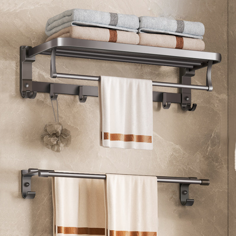 Modern Bathroom Accessory Set Matte Gray Bathroom Accessory Kit Towel Rack with Towel Bar Unfoldable Clearhalo 'Bathroom Hardware Sets' 'Bathroom Hardware' 'Bathroom Remodel & Bathroom Fixtures' 'bathroom_hardware_sets' 'Home Improvement' 'home_improvement' 'home_improvement_bathroom_hardware_sets' 6998243