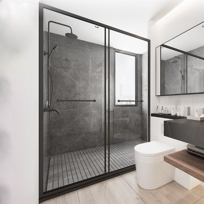 Double Sliding Shower Door Full Frame Tempered Glass Shower Door Clearhalo 'Bathroom Remodel & Bathroom Fixtures' 'Home Improvement' 'home_improvement' 'home_improvement_shower_tub_doors' 'Shower and Tub Doors' 'shower_tub_doors' 'Showers & Bathtubs' 6998546