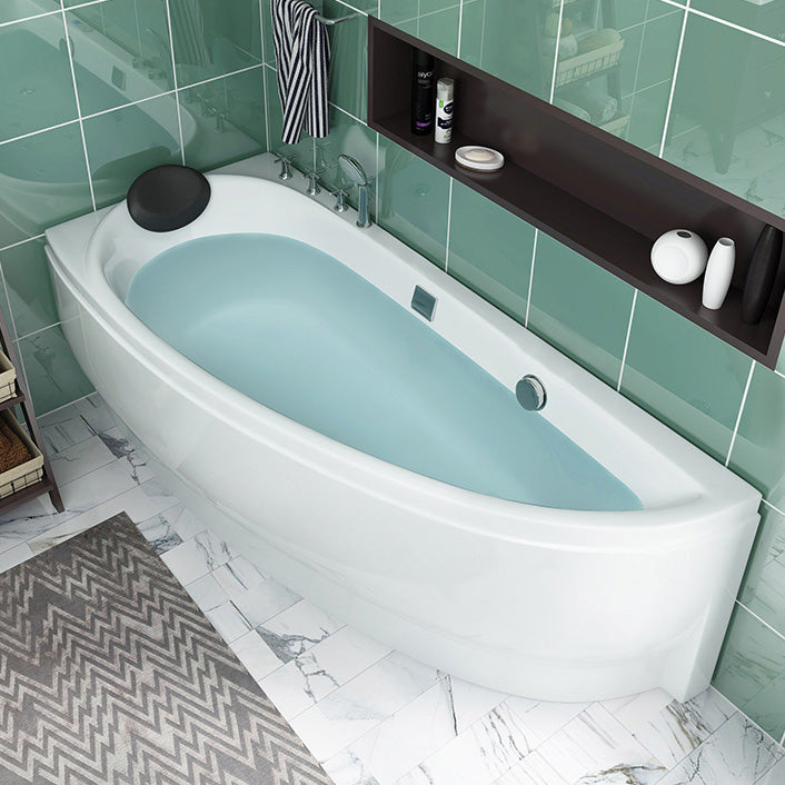 Modern White Acrylic Corner Tub Soaking 29.13-inch Tall Bathtub for Bathroom Right Tub with Silver 5-Piece Set Clearhalo 'Bathroom Remodel & Bathroom Fixtures' 'Bathtubs' 'Home Improvement' 'home_improvement' 'home_improvement_bathtubs' 'Showers & Bathtubs' 7003458