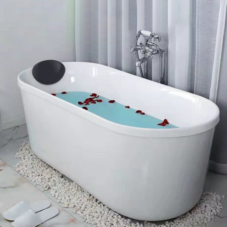 Acrylic Oval Freestanding Bath Soaking 25.59-inch Wide Bathtub in White White Tub with Pillow Clearhalo 'Bathroom Remodel & Bathroom Fixtures' 'Bathtubs' 'Home Improvement' 'home_improvement' 'home_improvement_bathtubs' 'Showers & Bathtubs' 7003477