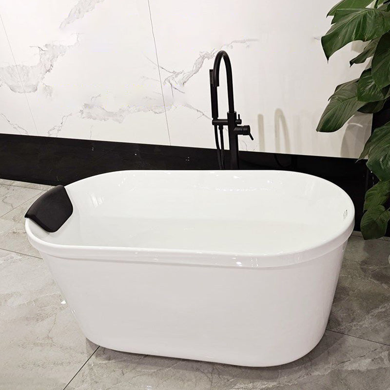 Acrylic Oval Freestanding Bath Soaking 25.59-inch Wide Bathtub in White Black Tub with Freestanding Tub Fillers Clearhalo 'Bathroom Remodel & Bathroom Fixtures' 'Bathtubs' 'Home Improvement' 'home_improvement' 'home_improvement_bathtubs' 'Showers & Bathtubs' 7003478