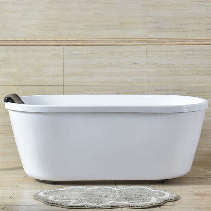 Acrylic Oval Freestanding Bath Soaking 25.59-inch Wide Bathtub in White White 61"L x 26"W x 24"H Tub with Pillow Clearhalo 'Bathroom Remodel & Bathroom Fixtures' 'Bathtubs' 'Home Improvement' 'home_improvement' 'home_improvement_bathtubs' 'Showers & Bathtubs' 7003482