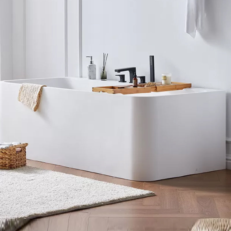 Stone Soaking Bathtub Antique Finish Rectangular Back to Wall Bathtub (Board not Included) 55"L x 30"W x 22"H Tub with Black 4-Piece Set Clearhalo 'Bathroom Remodel & Bathroom Fixtures' 'Bathtubs' 'Home Improvement' 'home_improvement' 'home_improvement_bathtubs' 'Showers & Bathtubs' 7003567