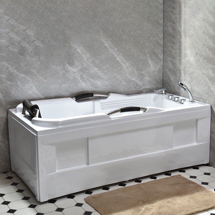 Acrylic Rectangular Freestanding Bath Soaking 29.53-inch Tall Bathtub in White 51"L x 30"W x 23"H Right Tub with Silver 5-Piece Set Clearhalo 'Bathroom Remodel & Bathroom Fixtures' 'Bathtubs' 'Home Improvement' 'home_improvement' 'home_improvement_bathtubs' 'Showers & Bathtubs' 7003657