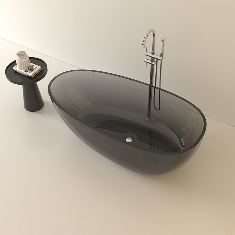 Modern Acrylic Oval Bathtub Soaking Freestanding Center Bathtub Light Gray-Black 71"L x 35"W x 22"H Clearhalo 'Bathroom Remodel & Bathroom Fixtures' 'Bathtubs' 'Home Improvement' 'home_improvement' 'home_improvement_bathtubs' 'Showers & Bathtubs' 7003738