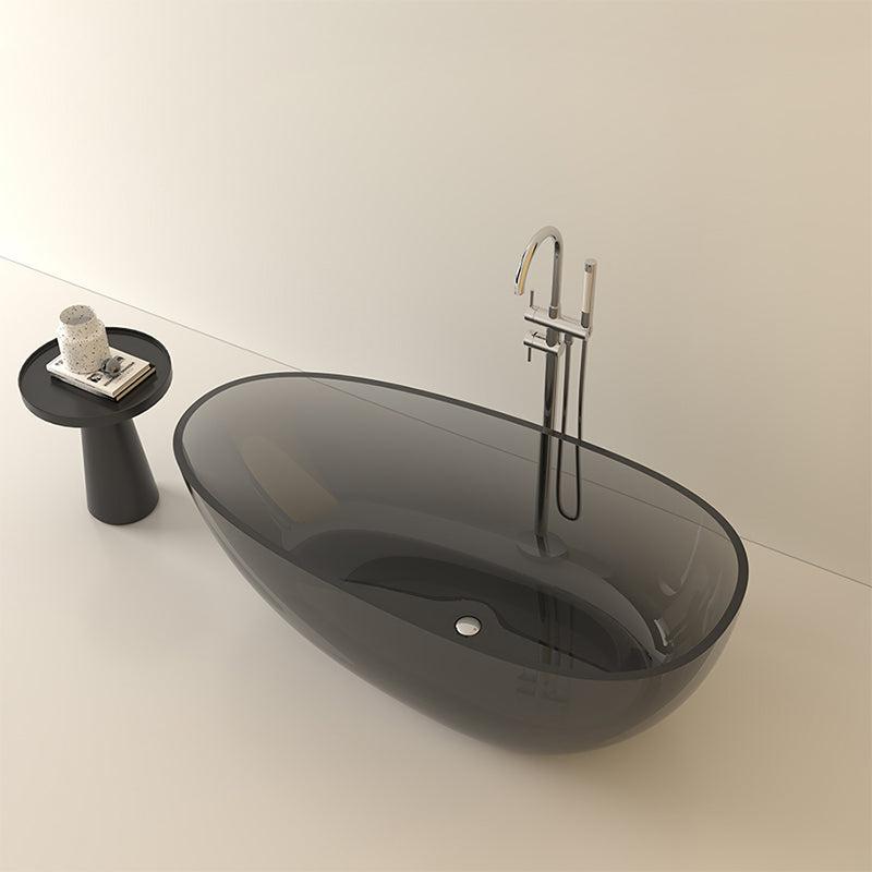 Modern Acrylic Oval Bathtub Soaking Freestanding Center Bathtub Light Gray-Black Clearhalo 'Bathroom Remodel & Bathroom Fixtures' 'Bathtubs' 'Home Improvement' 'home_improvement' 'home_improvement_bathtubs' 'Showers & Bathtubs' 7003739