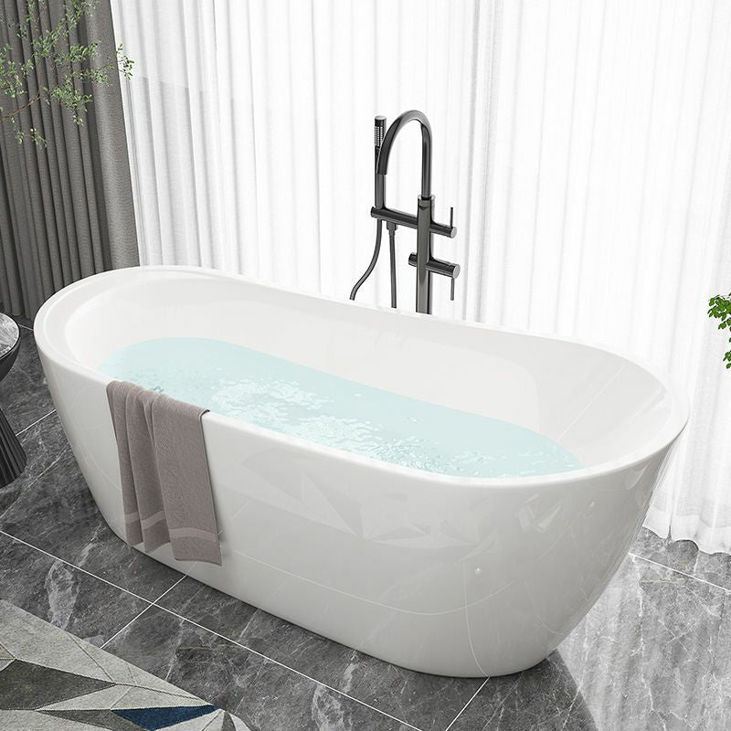 Freestanding Soaking Bathtub Antique Finish Oval Modern Bath Tub Black 55"L x 29"W x 29"H Tub with Freestanding Tub Fillers Clearhalo 'Bathroom Remodel & Bathroom Fixtures' 'Bathtubs' 'Home Improvement' 'home_improvement' 'home_improvement_bathtubs' 'Showers & Bathtubs' 7003754