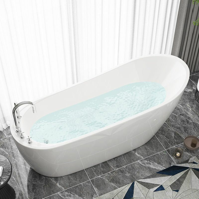 Freestanding Soaking Bathtub Antique Finish Oval Modern Bath Tub White Tub with Silver 5-Piece Set Clearhalo 'Bathroom Remodel & Bathroom Fixtures' 'Bathtubs' 'Home Improvement' 'home_improvement' 'home_improvement_bathtubs' 'Showers & Bathtubs' 7003760