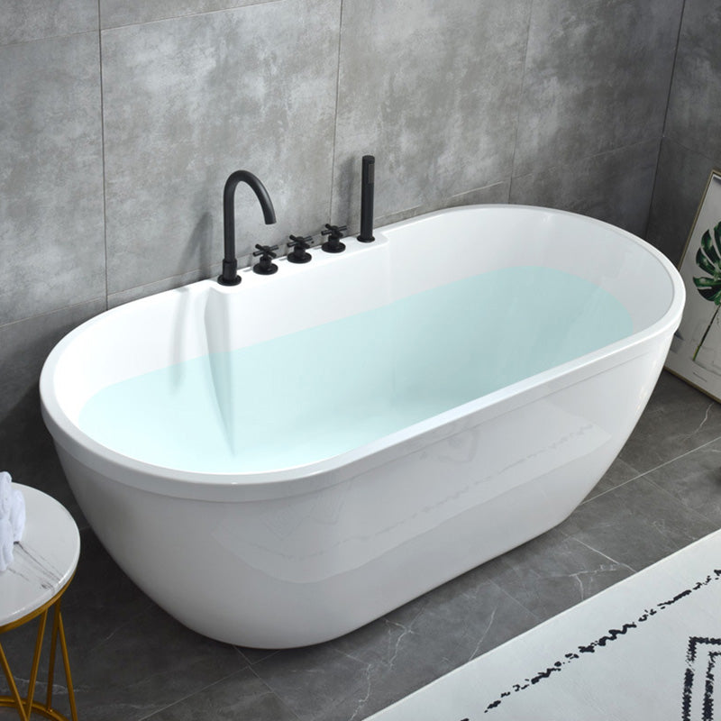 Freestanding Soaking Bath Tub Antique Finish Oval Modern Bathtub White 63"L x 29.5"W x 24"H Tub with Black 5-Piece Set Clearhalo 'Bathroom Remodel & Bathroom Fixtures' 'Bathtubs' 'Home Improvement' 'home_improvement' 'home_improvement_bathtubs' 'Showers & Bathtubs' 7003776