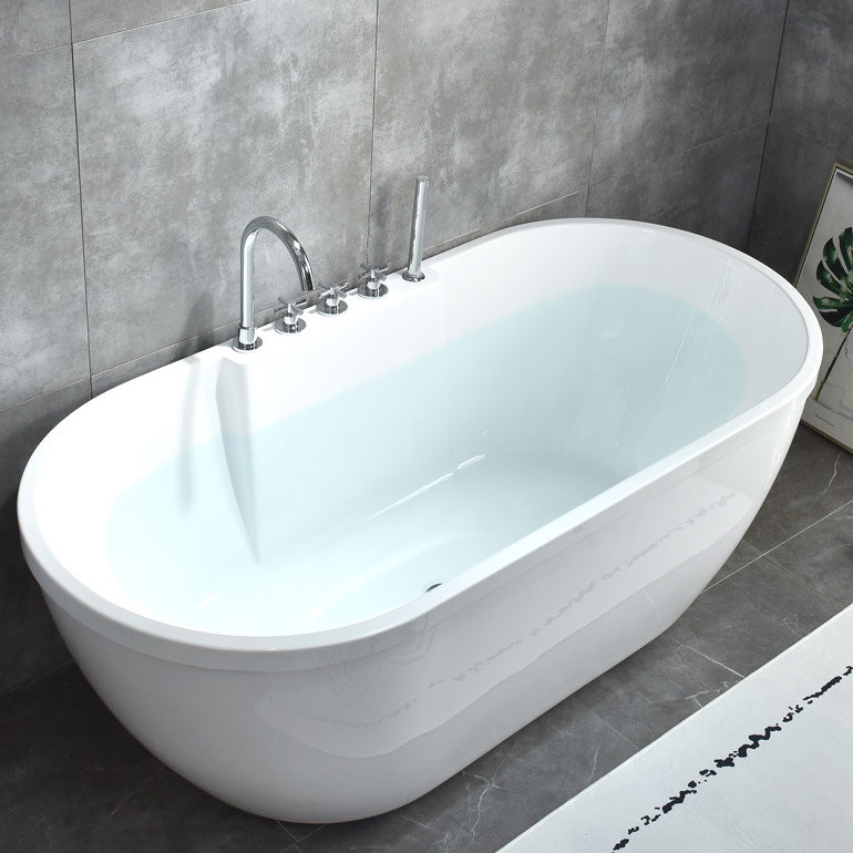 Freestanding Soaking Bath Tub Antique Finish Oval Modern Bathtub White 63"L x 29.5"W x 24"H Tub with Silver 5-Piece Set Clearhalo 'Bathroom Remodel & Bathroom Fixtures' 'Bathtubs' 'Home Improvement' 'home_improvement' 'home_improvement_bathtubs' 'Showers & Bathtubs' 7003778