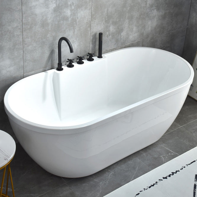 Freestanding Soaking Bath Tub Antique Finish Oval Modern Bathtub White Tub with Black 5-Piece Set Clearhalo 'Bathroom Remodel & Bathroom Fixtures' 'Bathtubs' 'Home Improvement' 'home_improvement' 'home_improvement_bathtubs' 'Showers & Bathtubs' 7003781