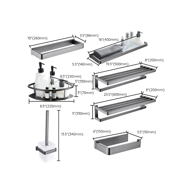 Gray 5-Piece Modern Bathroom Accessory Set in Stainless Steel Clearhalo 'Bathroom Hardware Sets' 'Bathroom Hardware' 'Bathroom Remodel & Bathroom Fixtures' 'bathroom_hardware_sets' 'Home Improvement' 'home_improvement' 'home_improvement_bathroom_hardware_sets' 7003852