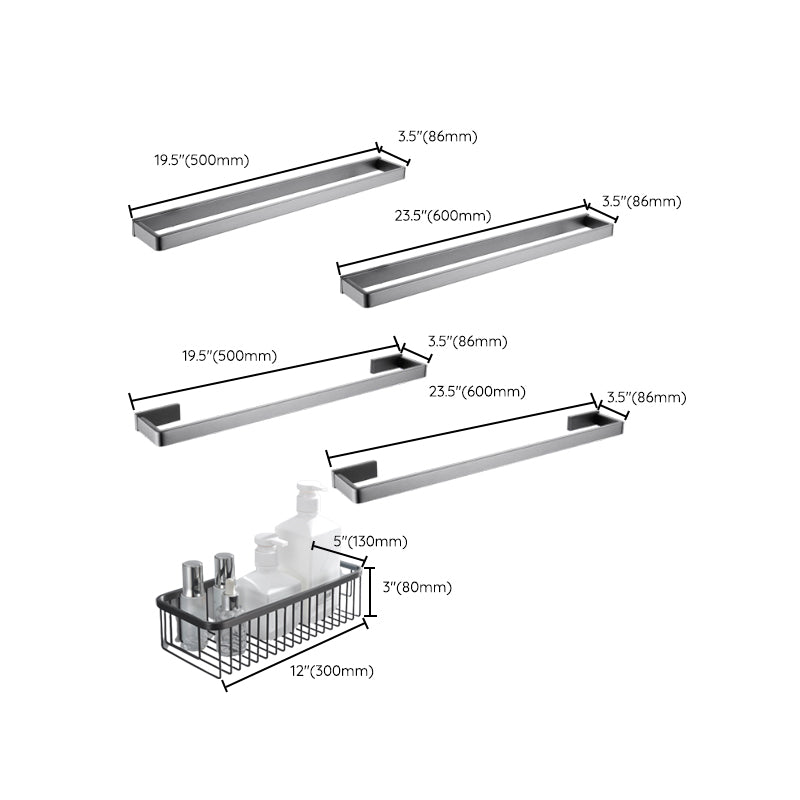 Gray 5-Piece Modern Bathroom Accessory Set in Stainless Steel Clearhalo 'Bathroom Hardware Sets' 'Bathroom Hardware' 'Bathroom Remodel & Bathroom Fixtures' 'bathroom_hardware_sets' 'Home Improvement' 'home_improvement' 'home_improvement_bathroom_hardware_sets' 7003855