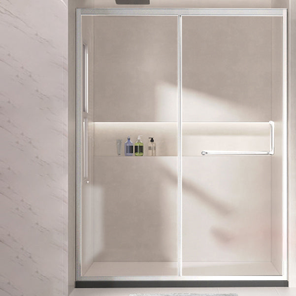 One-shaped Sliding Shower Doors Transparent Tempered Glass Shower Door Silver Left Clearhalo 'Bathroom Remodel & Bathroom Fixtures' 'Home Improvement' 'home_improvement' 'home_improvement_shower_tub_doors' 'Shower and Tub Doors' 'shower_tub_doors' 'Showers & Bathtubs' 7007354