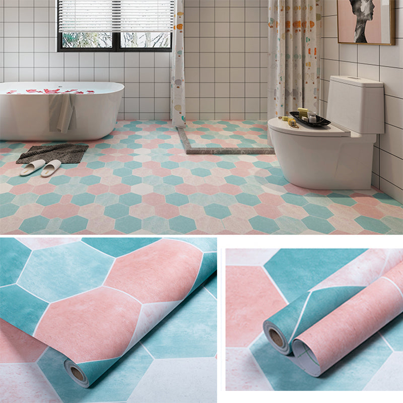 Modern PVC Flooring Self Adhesive Geometric Printed Low Gloss Vinyl Floor Planks Green-Pink Clearhalo 'Flooring 'Home Improvement' 'home_improvement' 'home_improvement_vinyl_flooring' 'Vinyl Flooring' 'vinyl_flooring' Walls and Ceiling' 7010553