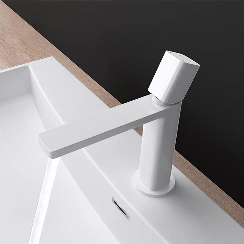 Modern Knob Handle Sink Faucet White Brass Bathroom Sink Faucet White Short Clearhalo 'Bathroom Remodel & Bathroom Fixtures' 'Bathroom Sink Faucets' 'Bathroom Sinks & Faucet Components' 'bathroom_sink_faucets' 'Home Improvement' 'home_improvement' 'home_improvement_bathroom_sink_faucets' 7010633