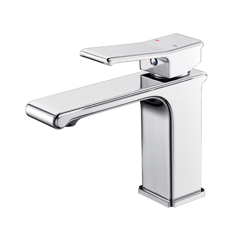 Modern Lever Handles Sink Faucet Chrome Square Bathroom Sink Faucet Clearhalo 'Bathroom Remodel & Bathroom Fixtures' 'Bathroom Sink Faucets' 'Bathroom Sinks & Faucet Components' 'bathroom_sink_faucets' 'Home Improvement' 'home_improvement' 'home_improvement_bathroom_sink_faucets' 7010670