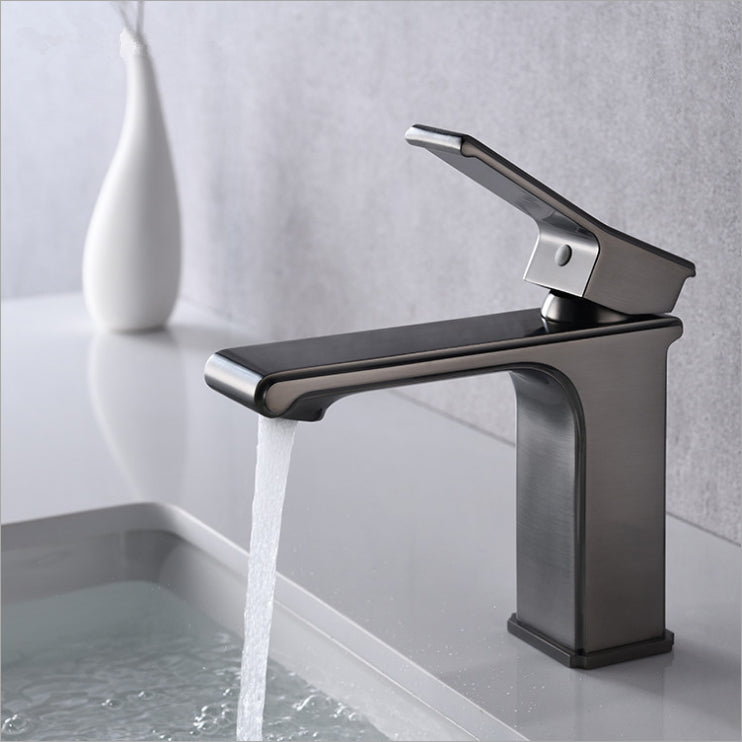 Modern Lever Handles Sink Faucet Chrome Square Bathroom Sink Faucet Gun Grey Short Clearhalo 'Bathroom Remodel & Bathroom Fixtures' 'Bathroom Sink Faucets' 'Bathroom Sinks & Faucet Components' 'bathroom_sink_faucets' 'Home Improvement' 'home_improvement' 'home_improvement_bathroom_sink_faucets' 7010672