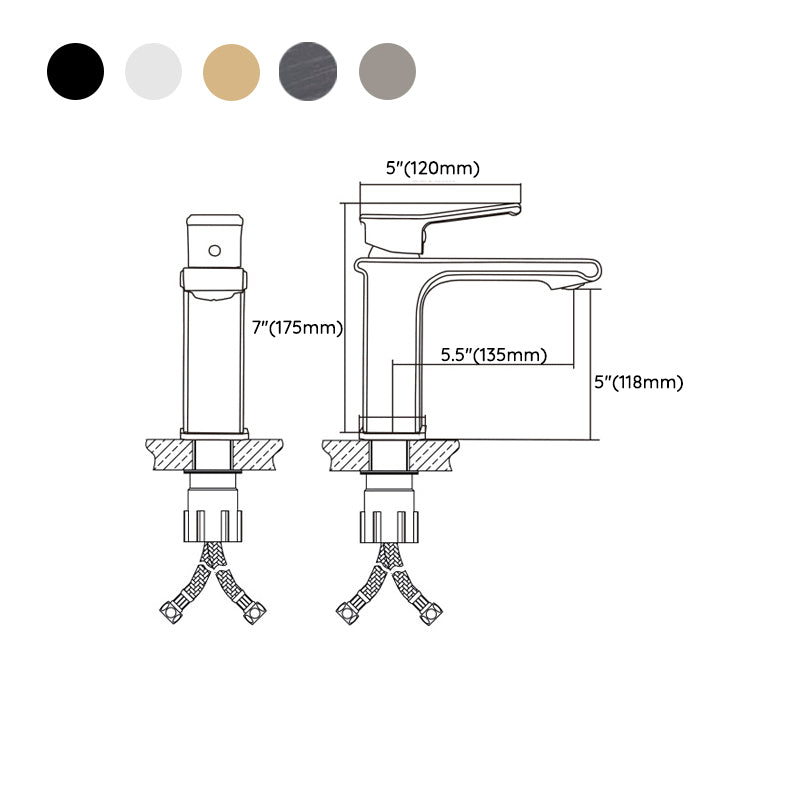 Modern Lever Handles Sink Faucet Chrome Square Bathroom Sink Faucet Clearhalo 'Bathroom Remodel & Bathroom Fixtures' 'Bathroom Sink Faucets' 'Bathroom Sinks & Faucet Components' 'bathroom_sink_faucets' 'Home Improvement' 'home_improvement' 'home_improvement_bathroom_sink_faucets' 7010679