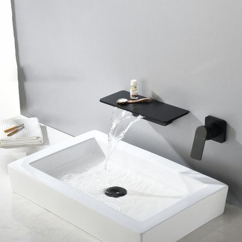 Modern Wall Mounted Bathroom Faucet Waterfall Spout Vessel Sink Faucet Clearhalo 'Bathroom Remodel & Bathroom Fixtures' 'Bathroom Sink Faucets' 'Bathroom Sinks & Faucet Components' 'bathroom_sink_faucets' 'Home Improvement' 'home_improvement' 'home_improvement_bathroom_sink_faucets' 7010686