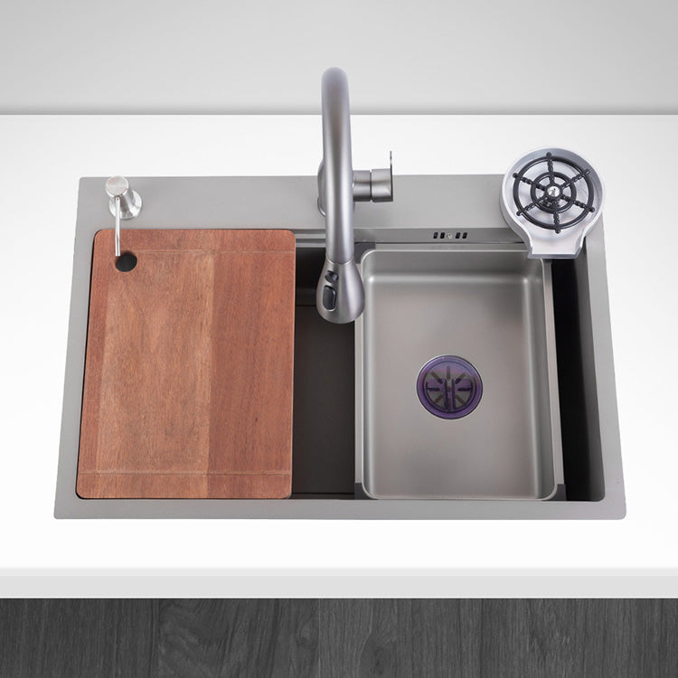 Grey Kitchen Sink Cutting Board Single Bowl Stainless Steel Top-Mount Kitchen Sink Clearhalo 'Home Improvement' 'home_improvement' 'home_improvement_kitchen_sinks' 'Kitchen Remodel & Kitchen Fixtures' 'Kitchen Sinks & Faucet Components' 'Kitchen Sinks' 'kitchen_sinks' 7010879