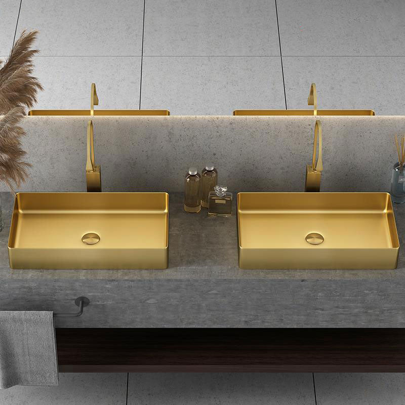 Modern Vessel Bathroom Sink Metal Rectangular with Faucet Vessel Lavatory Sink Clearhalo 'Bathroom Remodel & Bathroom Fixtures' 'Bathroom Sinks & Faucet Components' 'Bathroom Sinks' 'bathroom_sink' 'Home Improvement' 'home_improvement' 'home_improvement_bathroom_sink' 7011062