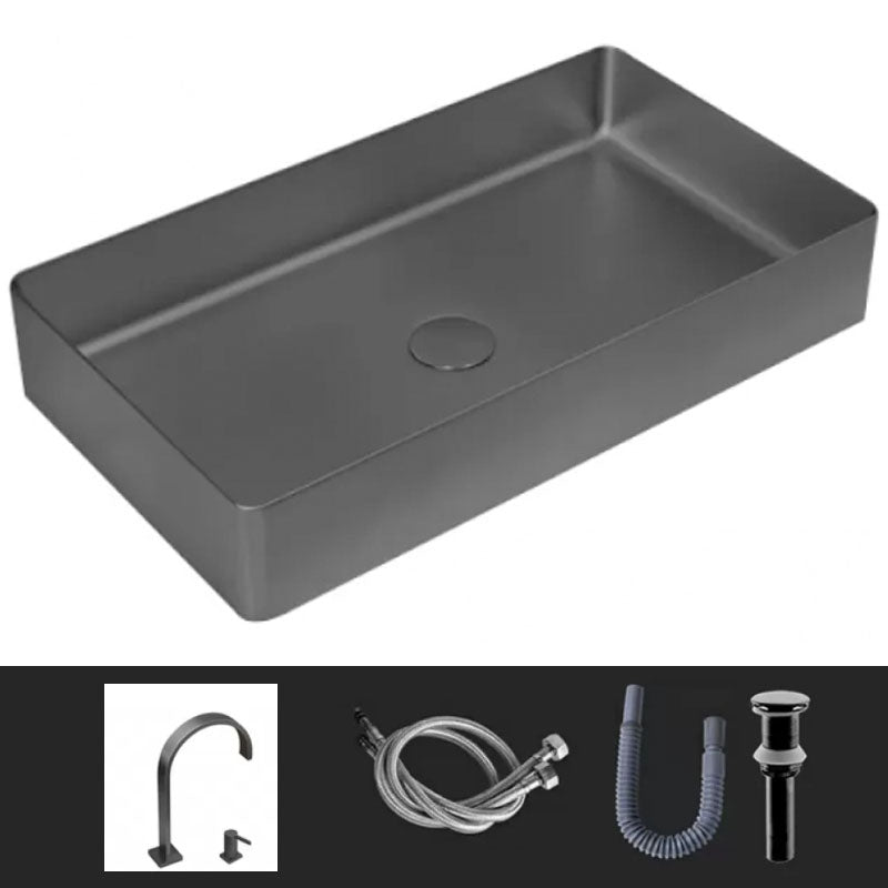 Modern Vessel Bathroom Sink Metal Rectangular with Faucet Vessel Lavatory Sink Black Elbow Outlet Sink with Faucet Clearhalo 'Bathroom Remodel & Bathroom Fixtures' 'Bathroom Sinks & Faucet Components' 'Bathroom Sinks' 'bathroom_sink' 'Home Improvement' 'home_improvement' 'home_improvement_bathroom_sink' 7011063